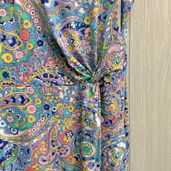 Talbots Paisley Side Gathered Sheath Multicolor Sleeveless Dress Size Large NWT - Picture 5 of 7